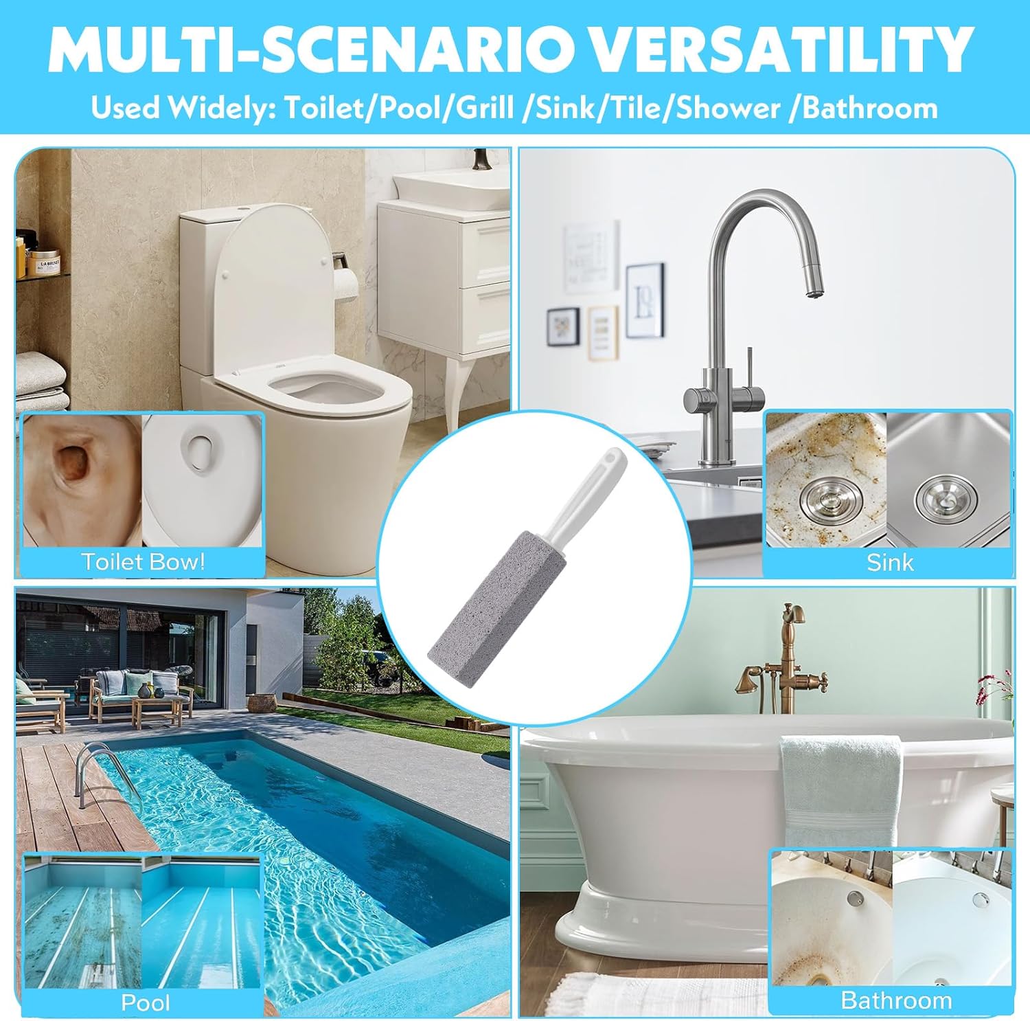 12 Pack Pumice Stone Toilet Bowl Cleaner, Toilet Pumice Stone with Handle for Toilet Cleaning, Bathtubs, Sinks, Swimming Pools, Grills