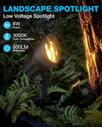 SUNVIE LED Low Voltage Landscape Lighting Kit 12V-24V Aluminum Low Voltage Landscape Lights Wired, 3000K Outdoor Pathway Lights Spotlights with Connectors Waterproof for Patio Yard Garden, 8 Pack