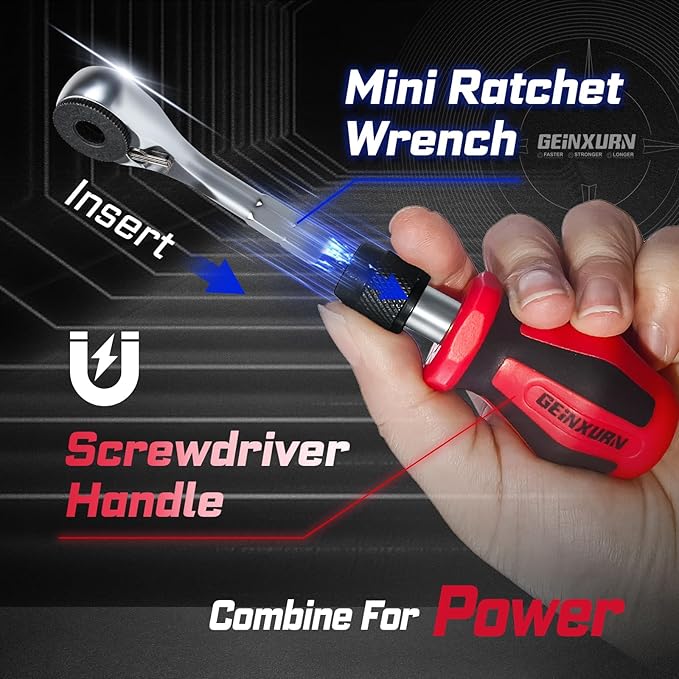 21 Pieces Tool Kit Include Mini Rachet Wrench, S2 Steel Screwdriver Bit, Mini Screwdriver Handle, Magnetic Locking Bit Holder and Nut Driver, Portable Hand Tools Set for Repair