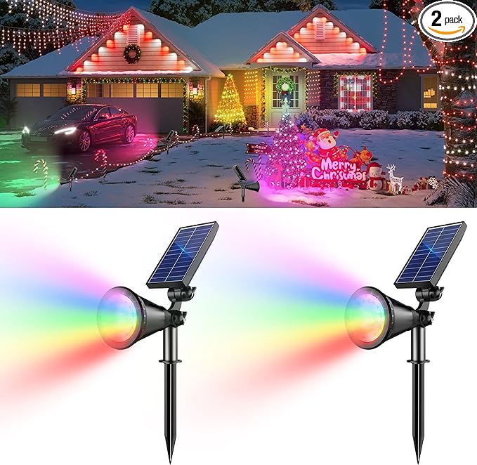 RGB Halloween Solar Spot Lights Outdoor, 36 LEDs Solar Lights Outdoor Color Changing Spot Lights for Halloween Christmas Decorations Outdoor-2 Pack (Multicolor)