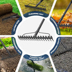 49“-77” Adjustable Rake, 17" Extra Wide Double-Sided Lightweight Head Garden Rake | Lightweight & Unbreakable | Level Soil, Remove Leaves, Spread Mulch Fast, Leaf Cleanup, Landscaping, Yard Cleanup