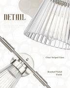 Brushed Nickel Bathroom Vanity Light, HWH 5-Light Bathroom Light Fixtures Modern Wall Vanity Lamp for Bathroom Over Mirror, Clear Striped Glass Shade, 5HZG97B-5W BN