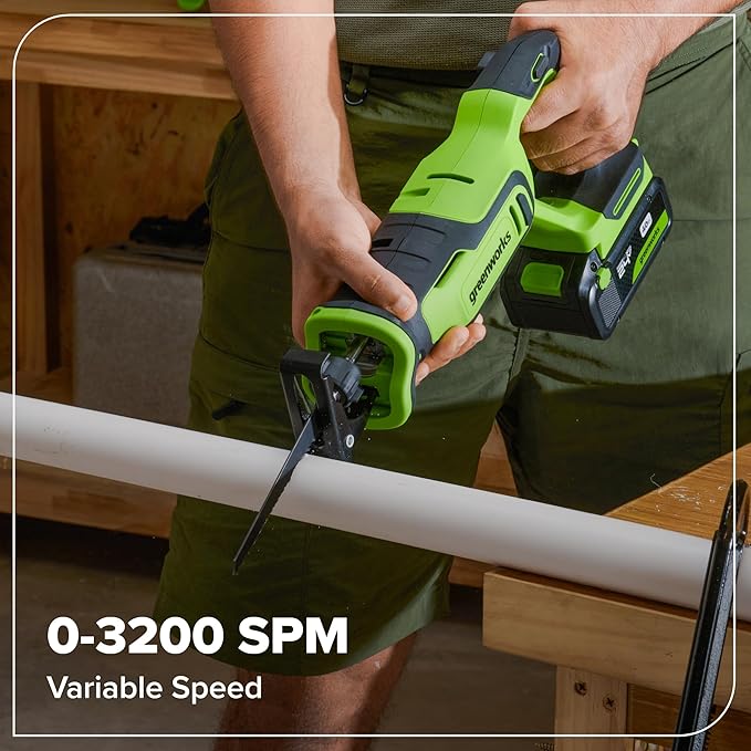 Greenworks 24V Cordless Brushless 8PCs Combo, Drill+Impact Driver+Circular Saw+Recip Saw+Jig Saw+Sander+Flashlight+Oscillating Tool (2) 2.0Ah+4.0Ah Batteries (24,000mAh Power Bank) 65W USB-C Charger