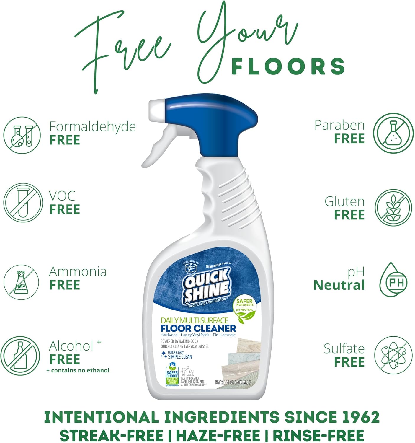 Quick Shine Multi Surface Floor Cleaner Daily Care 24oz | Plant-Based, Ready to Use, Dirt Dissolving, Streak Free, No Rinse | Use on Hardwood, Laminate, Luxury Vinyl Plank, Tile & Stone | Safer Choice