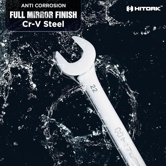 HITORK 19 Piece Metric Combination Wrench Set (6–24mm) Cr-V Steel Mirror Chrome Finish 12-Point Box End, 15° Offset, Roll-Up Pouch – Durable Open End Wrench Set for Home, Garage & Auto Repair