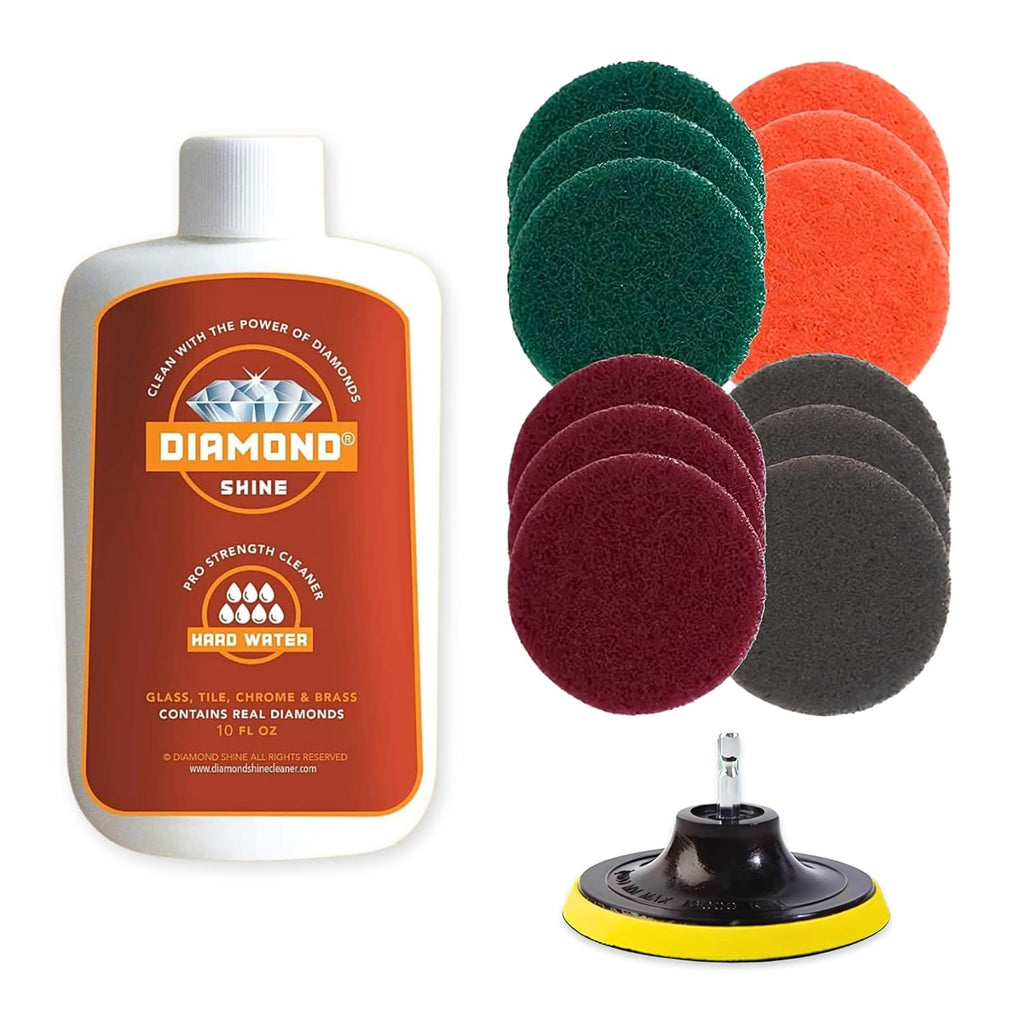 Hard Water Stain & Spot Remover -14 Piece Ultimate Value Pack Drill Brush Cleaning/Scouring Kit - Shower Doors. Glass, Porcelain, Stainless Steel, Chrome, Multi-Surface