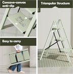 Taranta 3 Step Ladder,Aluminum Lightweight Folding 3 Step Stool with Anti-Slip Wide Pedal,330lbs Capacity Step Ladder for Household,Kitchen,Office - Fairyland Green