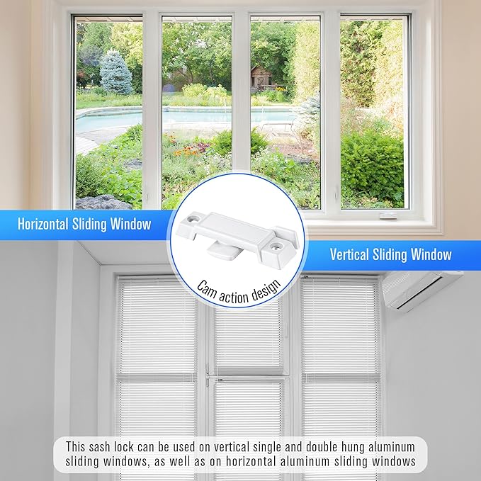 Saillong Replacement Sash Lock Compatible with Prime-line F 2590 for Vertical & Horizontal Sliding Windows, 2-1/4” Mounting Hole Centers, Broken Sash Locks for Additional Home Security (White,3 Pack)