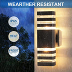 Dusk to Dawn Sensor Outdoor Wall Lights Up Down Porch Lights Modern Exterior Light Fixtures Photocell Waterproof Black Aluminum Housing for Front Porch, Patio, Garage (Use Two E26 Bulbs)