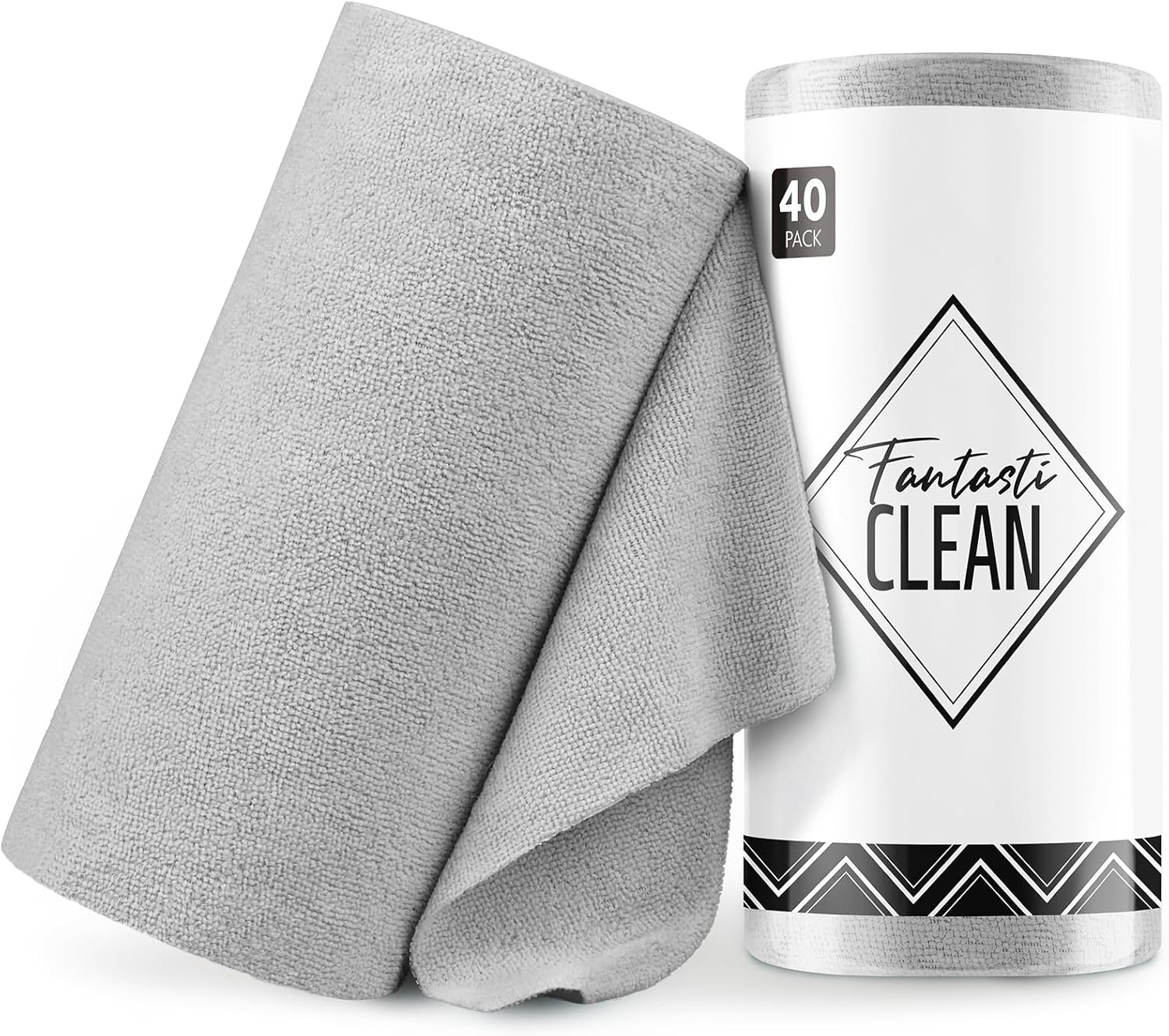 Fantasticlean Microfiber Cleaning Cloth Roll -40 Pack, Tear Away Microfiber Towels, 12" x 12", Reusable, Washable, Scratch Free, Ultra Absorbent Dishcloth for Car, Home Supplies, Pet, Kitchen (Grey)