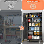 Garage Storage Cabinet with Wheels & Pegboard, 71" H×34" W×18" D Locking Metal Storage Cabinet with 2 Doors and 5 Adjustable Shelves for Garage Home, Assembly Required, Black