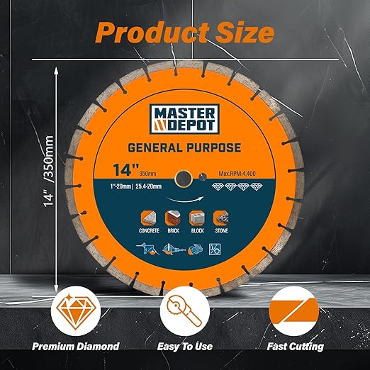 14 inch Diamond Saw Blade for Angle Grinder,Segmented General Purpose Blade Dry/Wet Cutting Blade for Concrete, Paver, Masonry, Terrazzo, Stone, Granite, Block, 1"-7/8" Arbor (3 Pack)