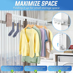 Clothes Drying Rack Wall Mounted, Retractable Space-Saving Foldable Laundry Drying Rack for Indoor & Outdoor Use - Laundry Rooms, Bathroom & Balconies,Includes 10 Clothespins(White)