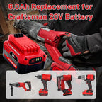 Upgrade 2-Pack 6.0Ah Batteries Replacement for Craftsman 20V Battery Compatible with Craftsman CMCB205 CMCB204 CMCB206 CMCB202 CMCB201 20V Cordless Power Tools