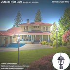 LIT-PaTH Outdoor Post Lighting Fixture Pole Lantern, E26 Medium Base Max 60W, Aluminum Housing Plus Clear Glass, Bulb Not Included, Matte Black Finish, 1-Pack