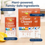 Truly Free Floor Cleaner Kit - Plant-Based Mopping Solution (16oz Reusable Empty Bottle + Two Pouches, 3oz ea.) - DIY All-Surface Cleaner for Hardwood, Tile, Wood & Concrete