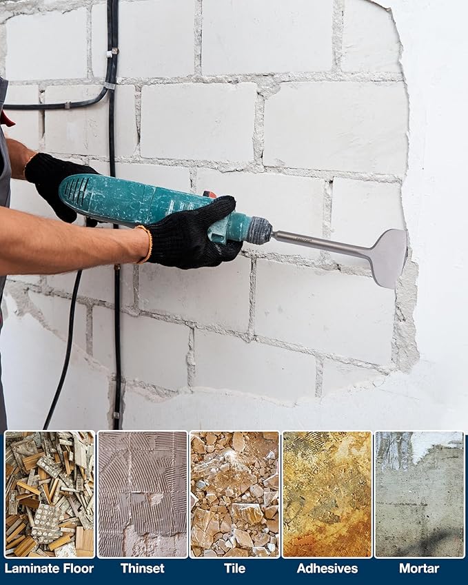 Firecore 4 Inch Tile Removal Chisel Bits for SDS Plus Rotary Hammer Drill, Steel Shovel Scaling Flat Chisel Tool for Thinset Vinyl Concrete Mortar Flooring Adhesives Glue