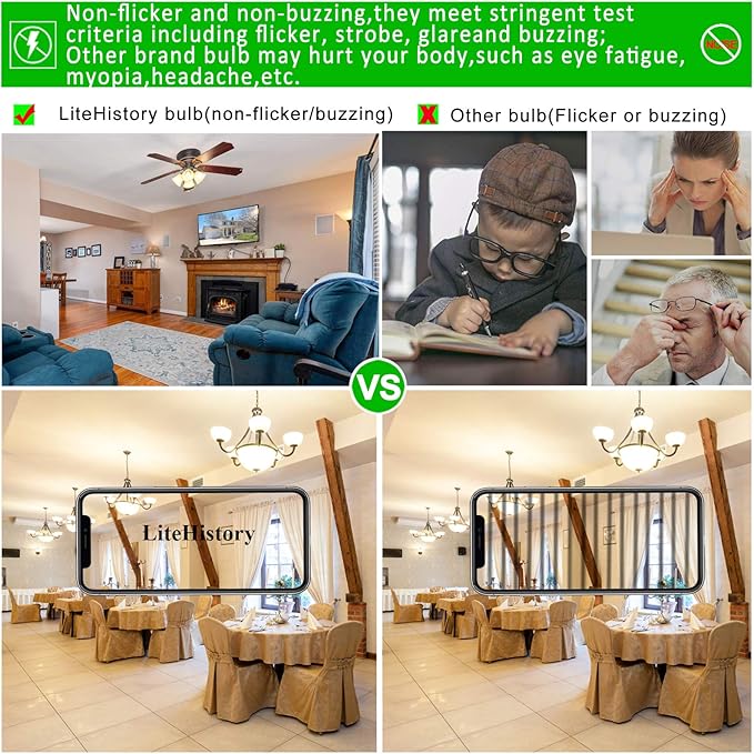 LiteHistory E26 Edison Bulb 6W=60 watt Light Bulb Dimmable Daylight 5000K Edison Light Bulb 60 Watt AC120V A15 led Bulb for Ceiling Fan,Vanity,Refrigerator,Wall scones 600lm E26 Light Bulb 6Pack