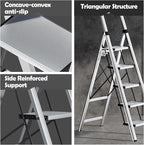 Taranta 5 Step Ladder, Portable Folding Ladder with Wide Pedal, Lightweight Aluminum Step Stool with Convenient Handgrip, 330 lbs Capacity Stepladder for Home, Office - Silver