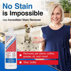 INCREDIBLE! Stain Remover - Instant Spot Remover For New and Old Stains - Blood, Red Wine, Coffee, Urine, Cosmetics, Pet Stains and Odor Eliminator - Carpets, Mattress, Laundry, 16.oz (2 Pack)