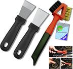 3Pcs (2 Heavy Duty Wide Using Stainless Steel Scraper and 3-in-1Kitchen Stove Cleaning Brush), Brass Brush,Wire Brush,Metal Brush,Nylon Brush, Rust Cleaner for Pot, Range Hood Grease Grime Cleaner