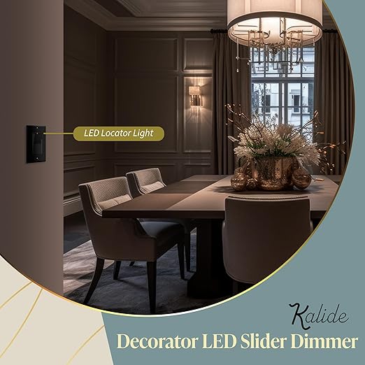 TOPGREENER Kalide Dimmer Light Switch, LED Dimmer Switch, Full Range Dimming, Single Pole/3-Way, 120VAC, 60Hz, 300W LED/CFL, Neutral Wire Not Required, Wall Plate Included, Black, 2 Pack