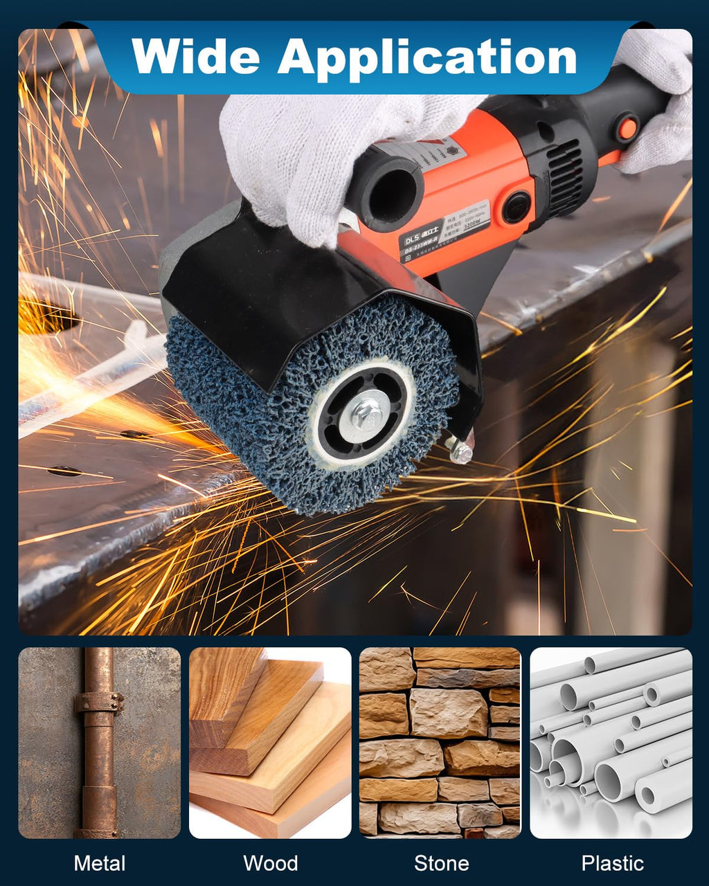 4.5" x 4" Abrasive Drawing Wheel Surface Conditioning Tool, Wire Wheel Burnishing Tool for Metal Polishing, Rust, Oxidation - 3/4" Quad Keyway for Hand held Polishing Machine(Blue)