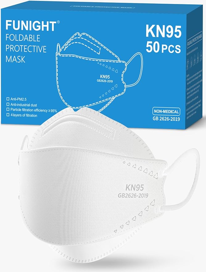 Funight KN95 Face Masks 50 Pack for Adults, Breathable and Comfortable KN95 Mask with Elastic Ear Loop, Filter Efficiency≥95%, White
