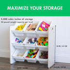 Humble Crew 9-Bin Toy Organizer – Hampton Sandwashed with White Plastic Bins, 3-Tier Storage Solution for Kids' Playrooms and Nurseries