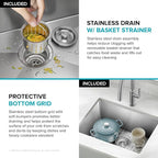 KRAUS Standard PRO 23-Inch 16 Gauge Undermount Single Bowl Stainless Steel Kitchen Sink, KHU101-23