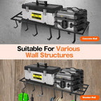 Garage Wall Shelving, 1X4 ft Garage Storage Rack,Heavy Duty Wall Mounted Storage Shelf With 12 Hooks-Each Loads 200lbs Metal Wall Shelf,Black,2Pack