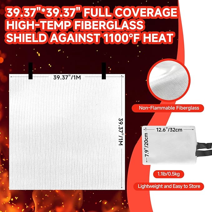 20 Packs Fire Blanket – 39.37x39.37 Inches, 1100℉ Heat Resistant, Emergency Fire Suppression Blanket for Kitchen, Home, Car, Camping – Easy to Use, Non-Toxic, Reusable, Compact & Lightweight