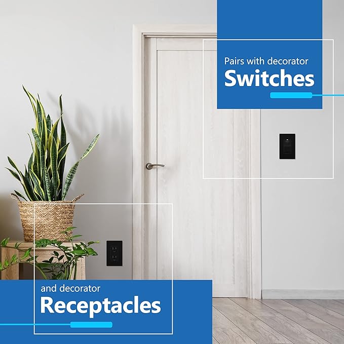 LIDER Matte Finish Decorator Switch Cover, Screwless Wall Plate, Mid-Size 1-Gang 4.88" x 3.11", Unbreakable Polycarbonate Thermoplastic, UL Listed, LSWP-31M-BK5P, Black, 5 Pack