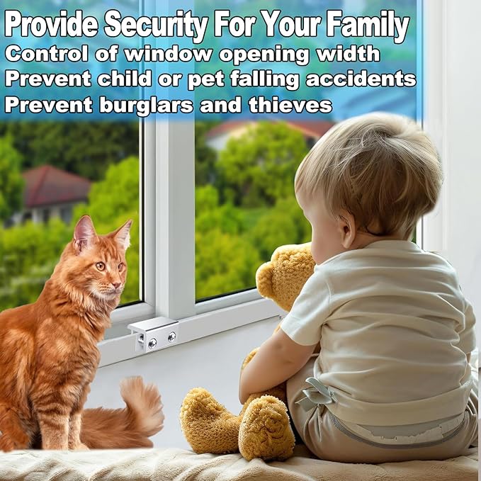 Window Locks, 16 Sets Sliding Window Locks with Key, Easy to Install Vertical & Horizontal Window Security Locks, Adjustable Aluminum Window Stopper Lock (Silver)