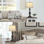 27.5" Farmhouse Table Lamp for Living Room,Vintage Bedside Nightstand Lamp with USB C+A Ports & AC Outlet,3-Way Dimmable Touch Control Retro Black Desk Lamp for Bedroom,Single Black