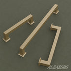 Alzassbg 10 Pack Brushed Gold Cabinet Pulls, 6-1/4 Inch(160mm) Hole Centers Cabinet Handles Square Kitchen Hardware for Cabinets AL3046BG