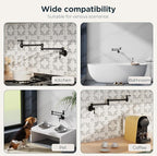 FORIOUS Pot Filler Faucet Matte Black, Folding Stretchable Solid Brass Wall Mount Commercial Traditional Faucet Over Stove with Antique Double Joint Swing Arm for Kitchen Restaurant Vintage