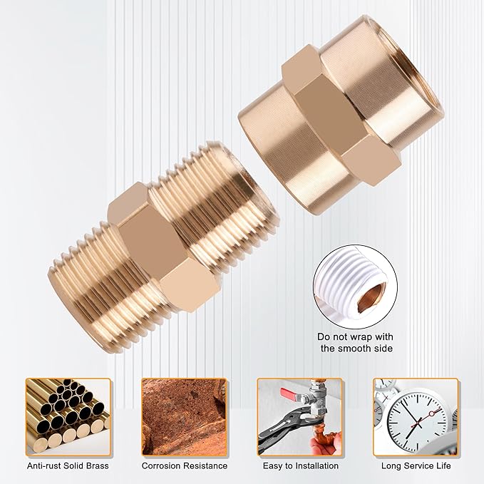 KOOTANS 12pcs Brass Pipe Fittings 1/8 NPT x 1/8 NPT Male to Male Solid Brass Hex Nipple NPT Adapter Pipe Fitting Equal Nipple Connector