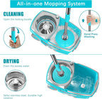 FunClean Spin Mop and Bucket,Mop and Bucket with Wringer Set for Home,360 Spinning Mopping Floor Cleaning Tool with 6 Microfiber Replacement Head Refills,61" Extended Handle, 2X Wheel - Blue