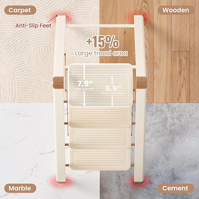 GameGem 4 Step Ladder, 4 Step Stool for Adults, Folding Step Ladder with Secure Footing, Widened Pedal, Aesthetically Pleasing Looking, Blends Right into Domestic Rooms, Cream Chocolate