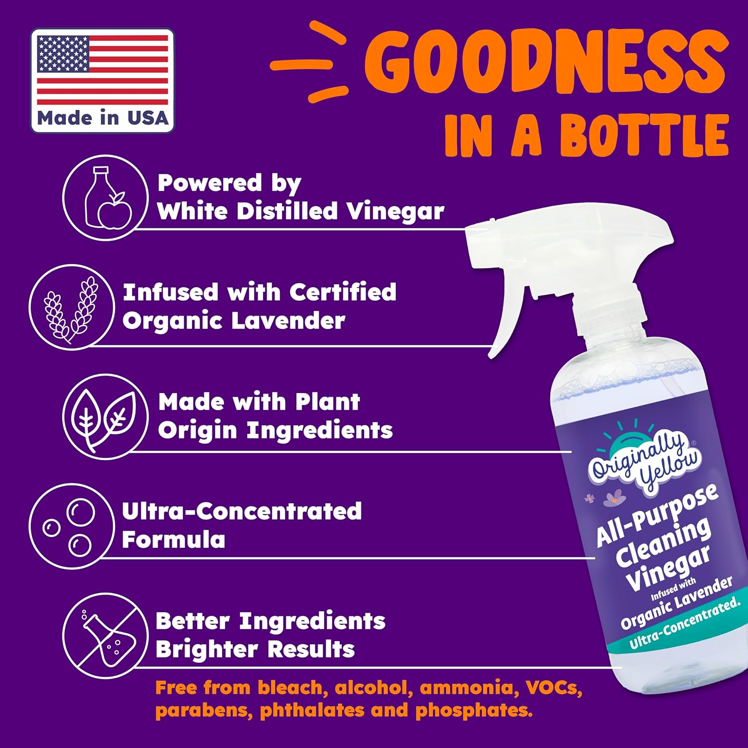 Originally Yellow Lavender Vinegar All Purpose Cleaning Spray | Cleaning Vinegar For home | Bathroom, & Kitchen | Plant-Derived All Purpose Cleaner Spray | distilled vinegar for cleaning | 3 Pack