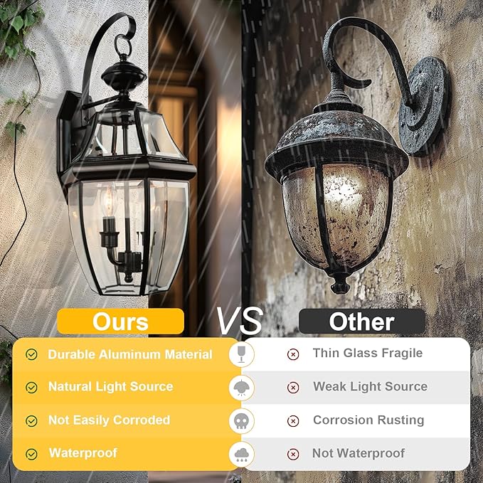 Outdoor Wall Lights, 20inch Large Exterior Lighting Fixtures, 2 Light Waterproof Wall Sconce with Glass Shades, Aluminium Outside Lanterns for Porch Farmhouse Patio Doorway Yard (E12 Base Max 40W)