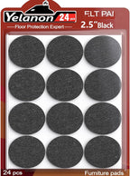 Yelanon Felt Furniture Pads for Hardwood Floors -24 Pcs 2.5" Premium Felt Pads for Chair Legs, Floor Protectors for Furniture, Black