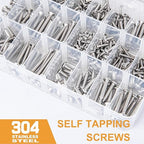 VIGRUE 520pcs 304 Stainless Steel Wood Screw Assortment Kit, #4#6#8#10 Flat Head & Pan Head Philips Self Tapping Screw Assortment