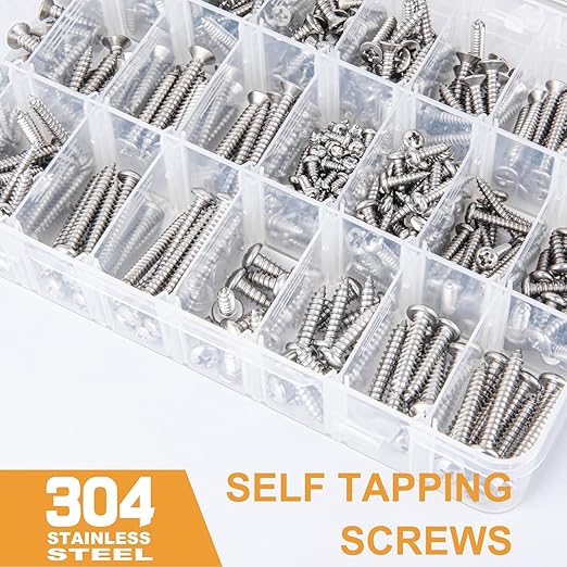 VIGRUE 520pcs 304 Stainless Steel Wood Screw Assortment Kit, #4#6#8#10 Flat Head & Pan Head Philips Self Tapping Screw Assortment