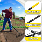 Bow Rake, 68-Inch Adjustable Handle Garden Rake with 17 Steel Tines, Heavy Duty Dual-Sided Metal Rake Landscape Gardening Tool for Soil Loosening Lawn Yard Leaves Mulch Thatch Removing