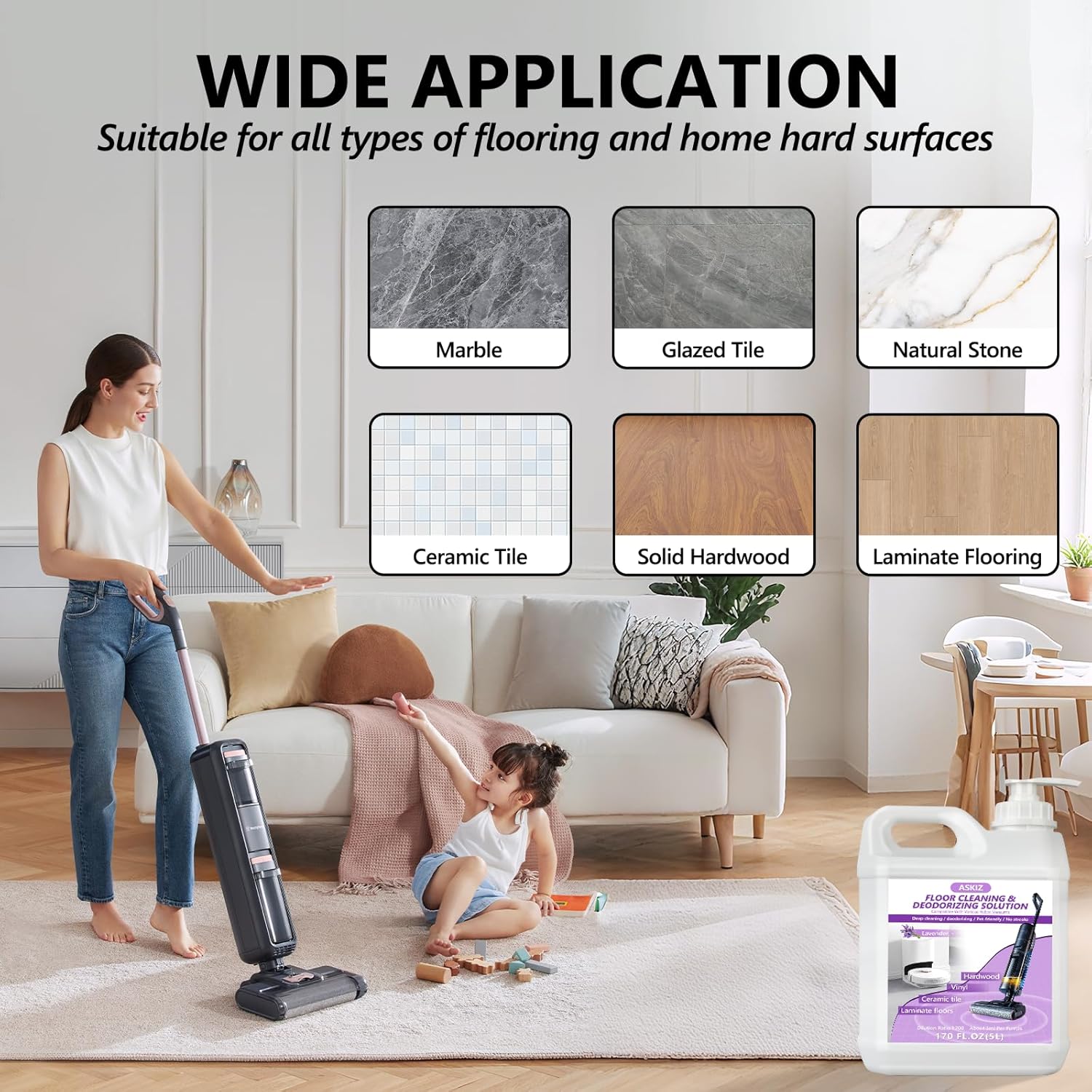 170 FL OZ Floor Cleaning Solution,Floor Cleaner for Mopping with Tineco,Deep Cleaning &Deodorizing for Roborock,Compatible with Saros Series,S8/S7 Series,Q Revo/Q Series,iFLOOR Series Wet Dry Vacuum