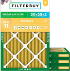 Filterbuy 20x25x2 Air Filter MERV 11 (MPR 1200) Allergen Defense Replacement (4-Pack), Electrostatic Pleated HVAC AC Furnace Filters, Made in USA (Actual Size: 19.50 x 24.50 x 1.75)