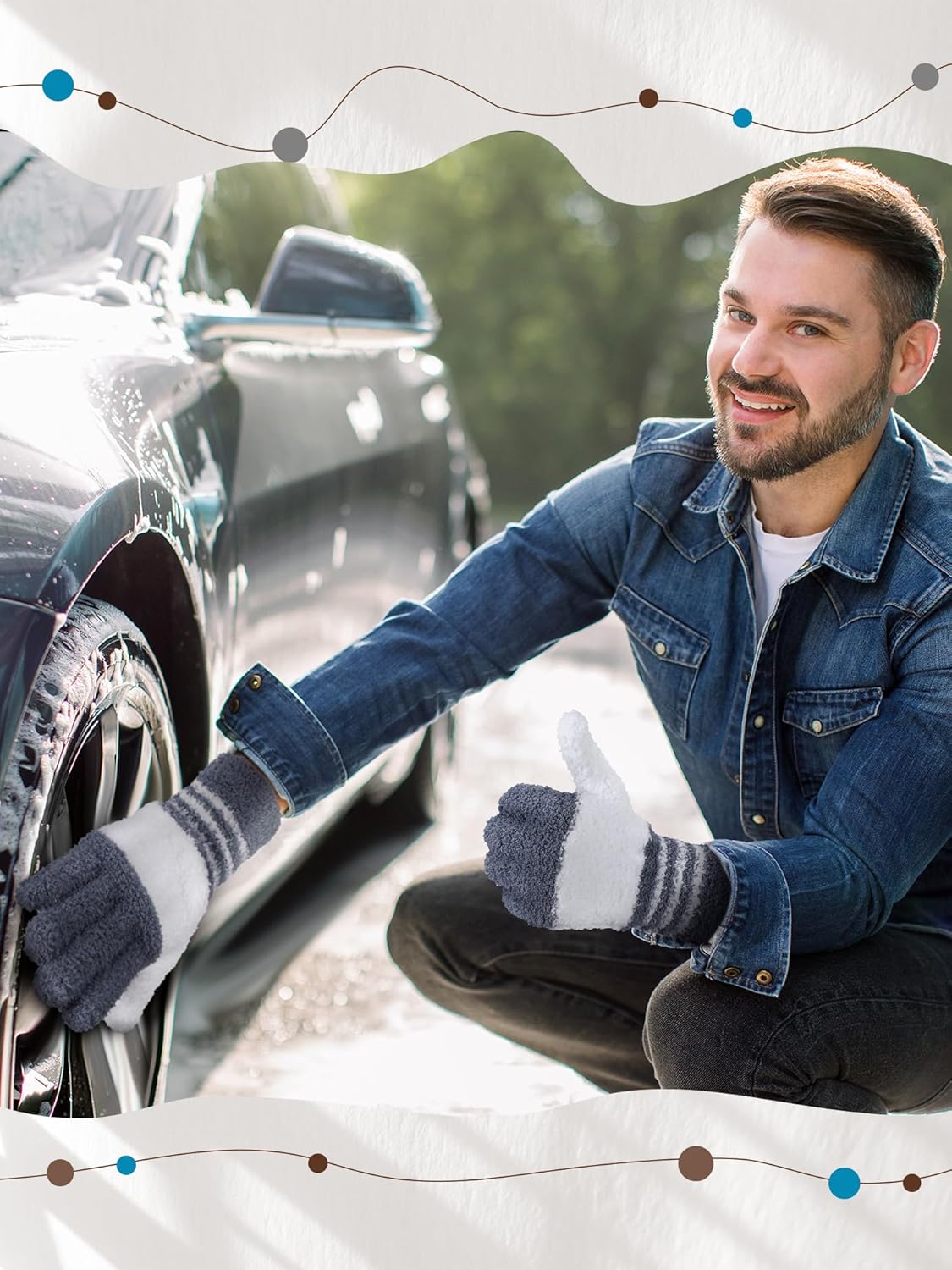 Patelai 3 Pairs Microfiber Plant Dusting Gloves Leaf Cleaning Gloves for Indoor Plants, Blinds, Furniture, House(Small,Dark Blue, Gray, Khaki, White)