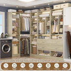 Large Corner Closet System with 3 Sets, 87.2" Closet Organizer System with 4 Drawers & 4 Hanging Rods, Reversible L Shaped Walk-in Closets, Load 2000+LBS, White Oak (87.2" L x 39.2" W x 80" H)